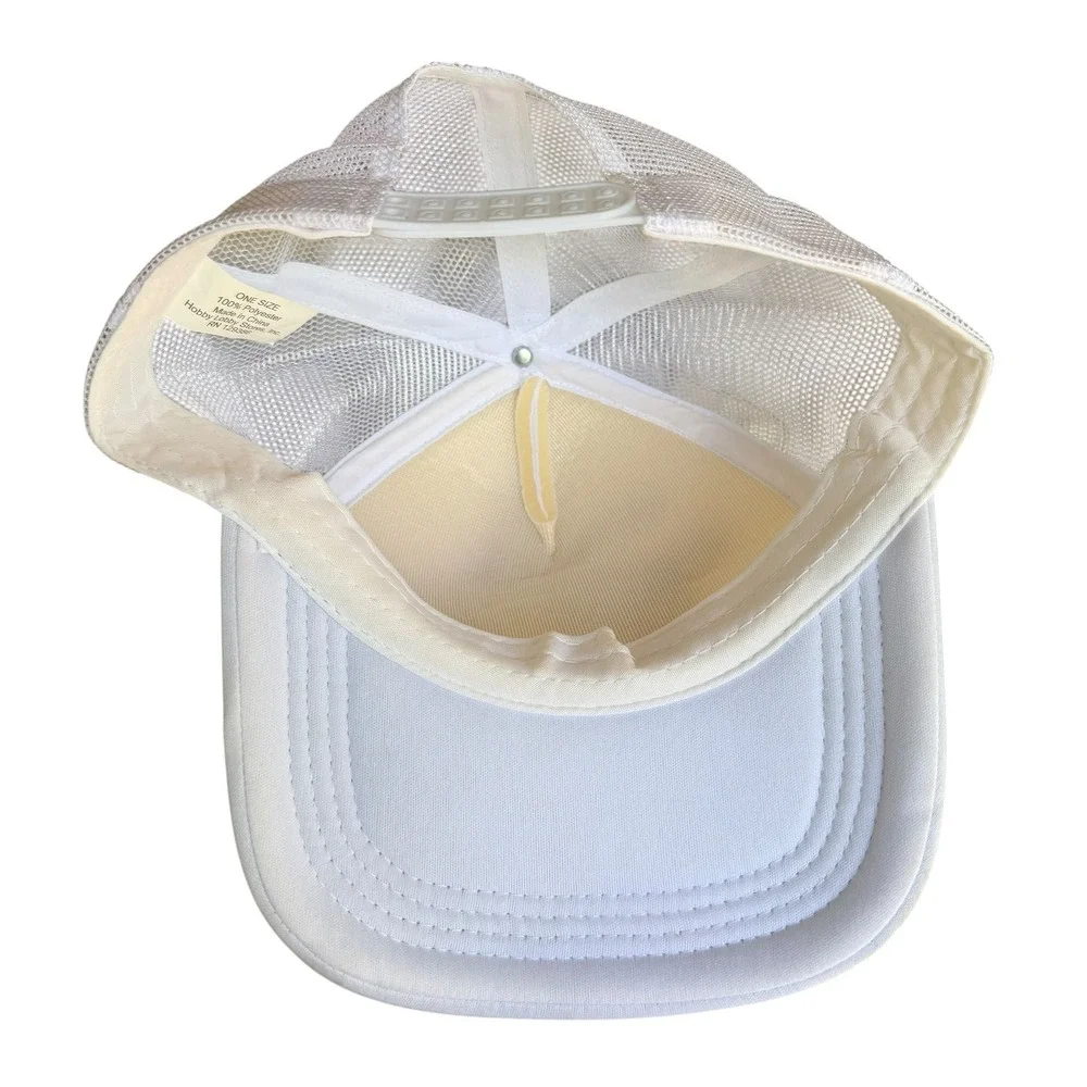 Main Character Energy White Trucker Hat Mesh‎ Snapback Cap Gold Glitter Patch